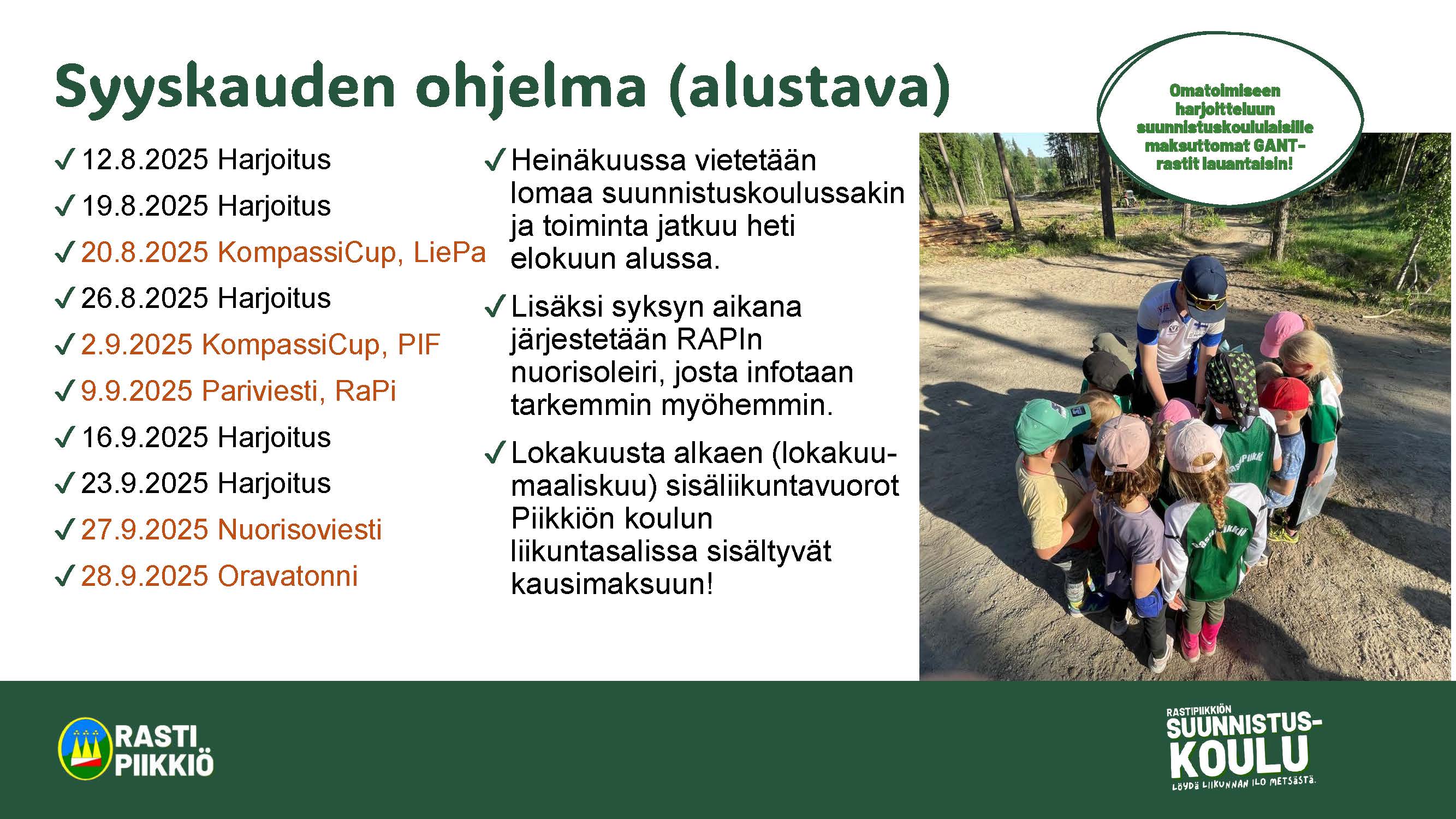 Suunnistuskoulun syyskauden ohjelma